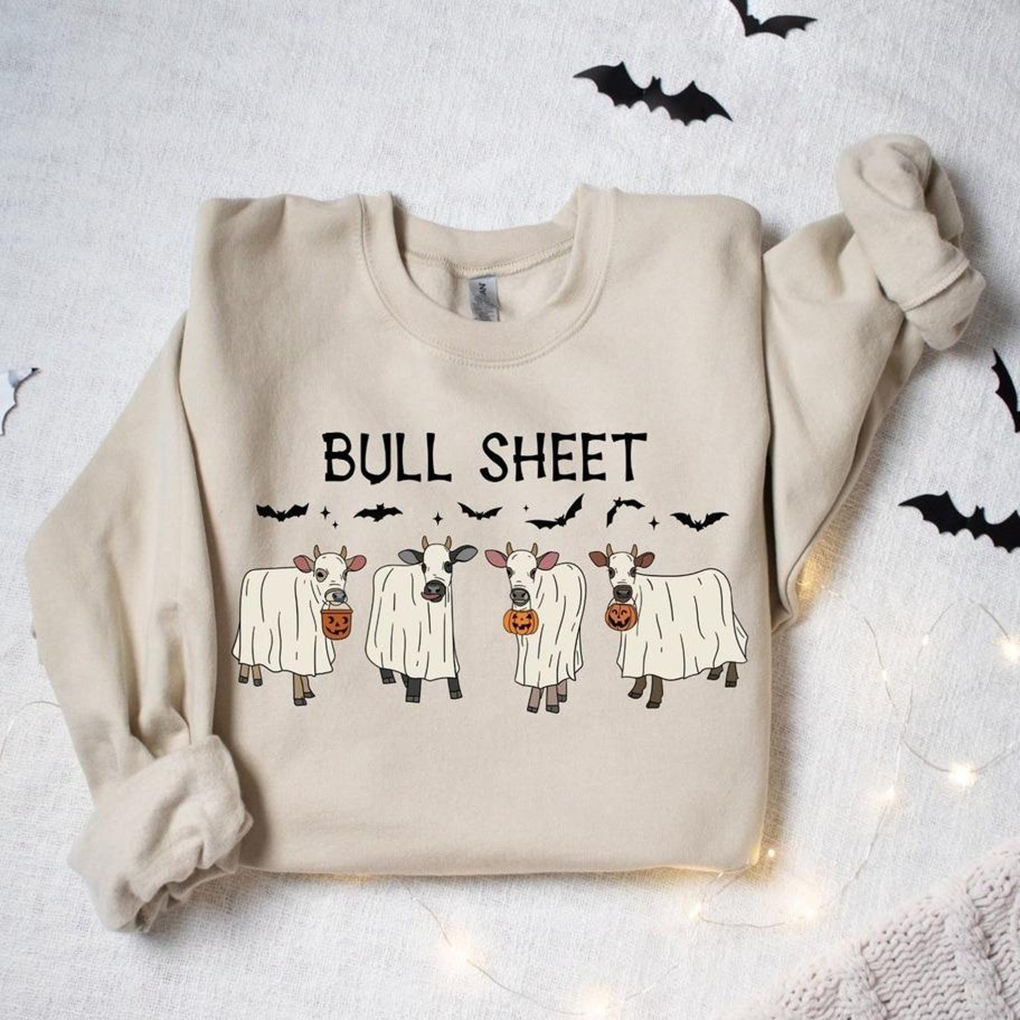 Ghost Cow Bull Sheet Sweatshirt Cows Halloween Sweatshirt Spooky Cows Shirt Ghost Sweater